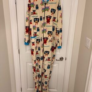 Lazy One Cream Owl Print Footie